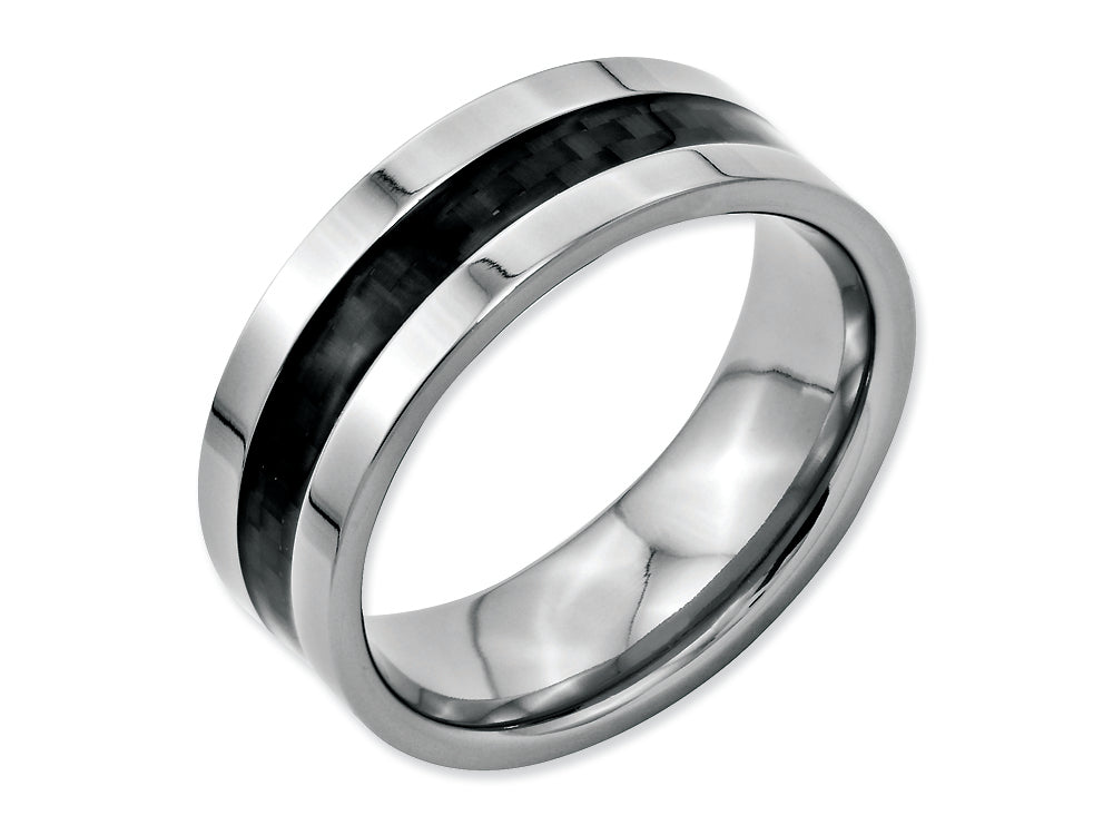 Chisel Stainless Steel Black Carbon Fiber Flat 8mm Polished Wedding Band