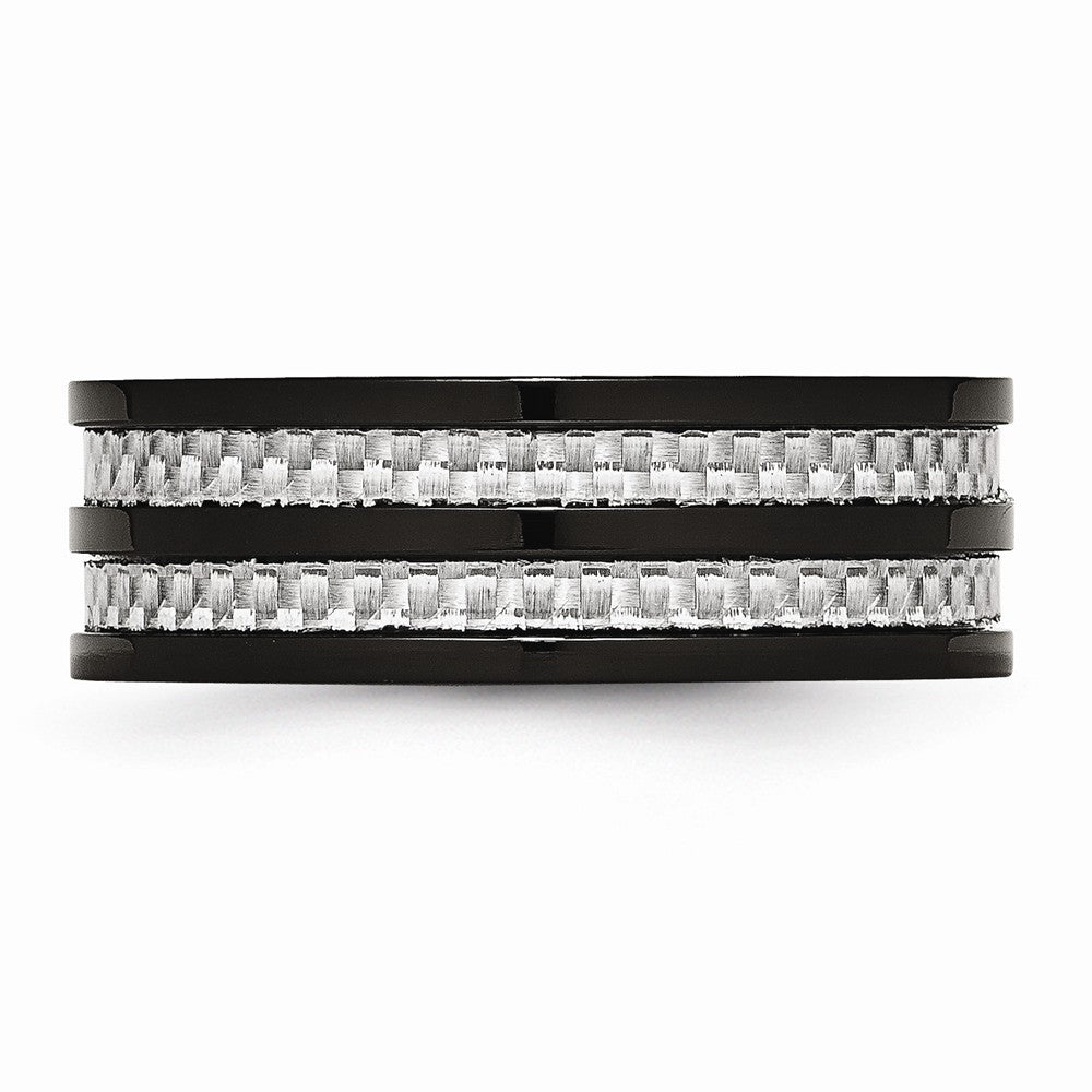 Chisel Stainless Steel 8mm Black Ip-plated Grey Carbon Fiber Polished Wedding Band