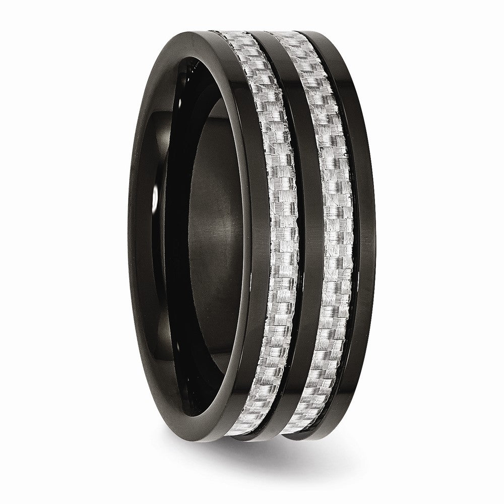 Chisel Stainless Steel 8mm Black Ip-plated Grey Carbon Fiber Polished Wedding Band