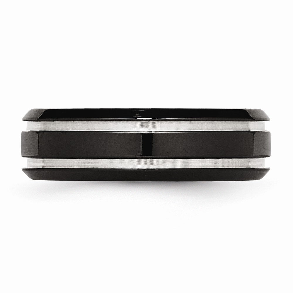 Chisel Stainless Steel Black Ip-plated Grooved And Polished 7mm Wedding Band
