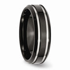 Chisel Stainless Steel Black Ip-plated Grooved And Polished 7mm Wedding Band