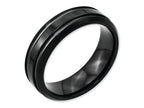 Chisel Stainless Steel Black Ip-plated Grooved And Polished 7mm Wedding Band