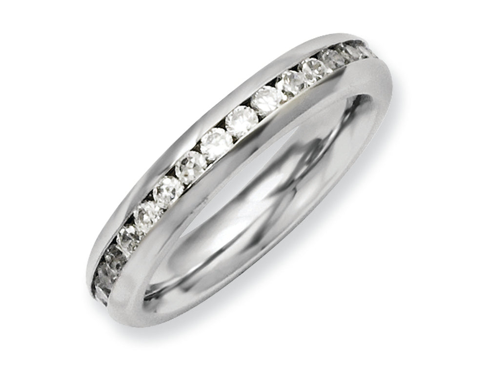 Chisel Stainless Steel 4mm April Clear CZ Ring