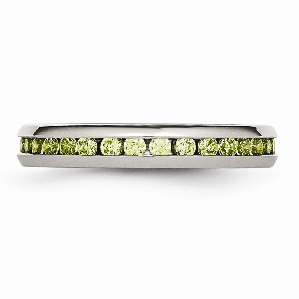 Chisel Stainless Steel 4mm August Light Green CZ Ring