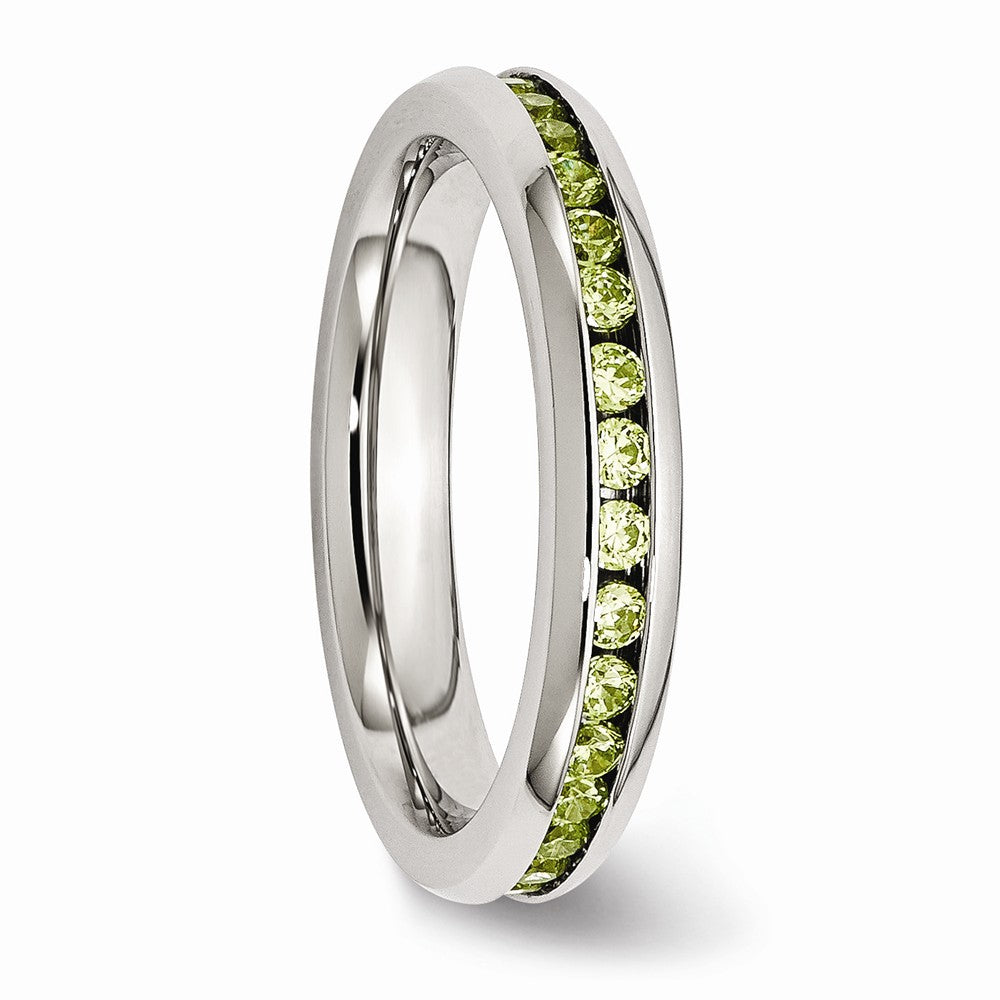 Chisel Stainless Steel 4mm August Light Green CZ Ring