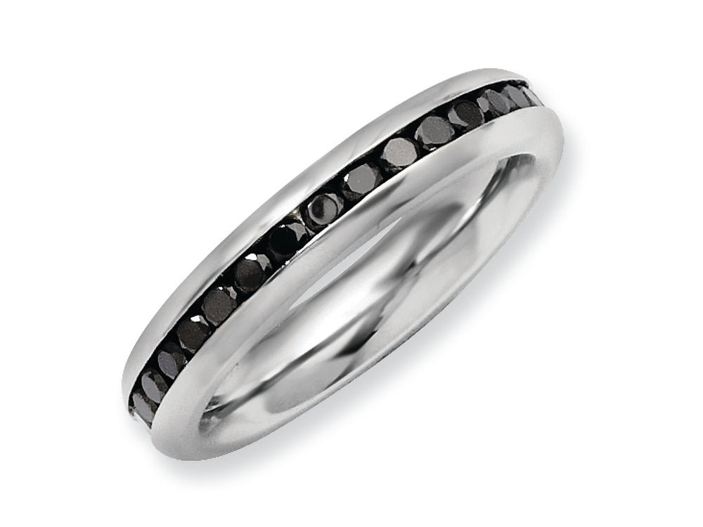 Chisel Stainless Steel 4mm Black CZ Ring