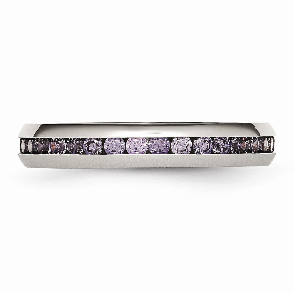 Chisel Stainless Steel 4mm February Purple CZ Ring
