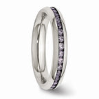 Chisel Stainless Steel 4mm February Purple CZ Ring