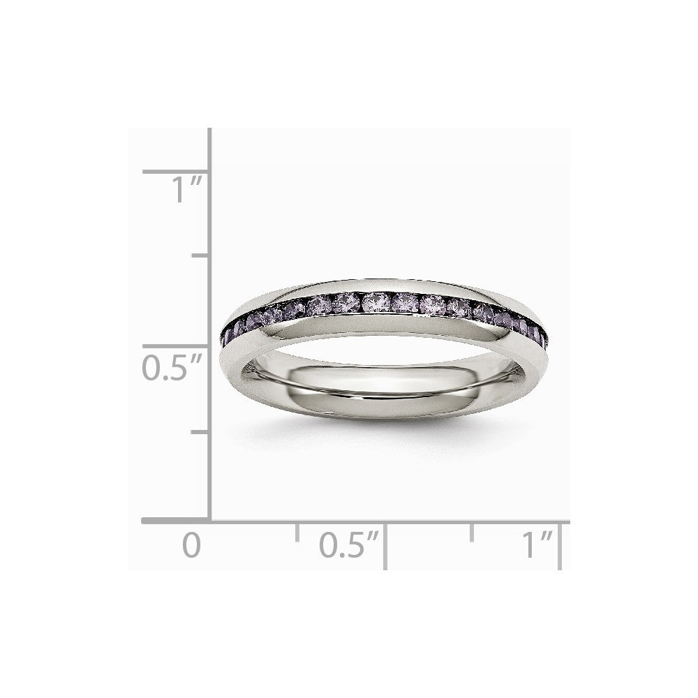 Chisel Stainless Steel 4mm February Purple CZ Ring