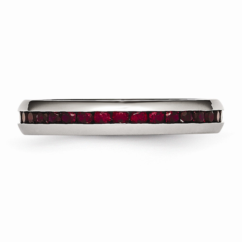 Chisel Stainless Steel 4mm January Dark Red CZ Ring