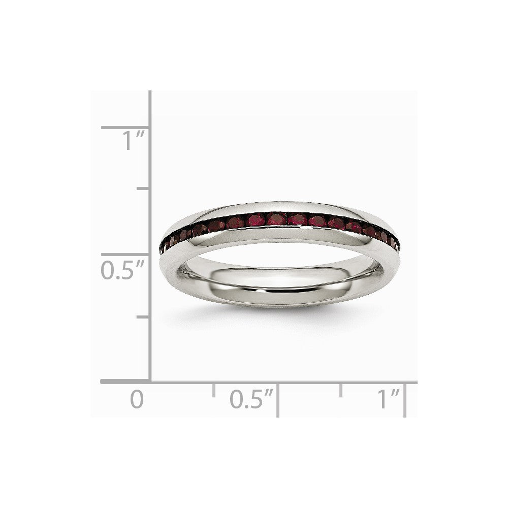 Chisel Stainless Steel 4mm January Dark Red CZ Ring