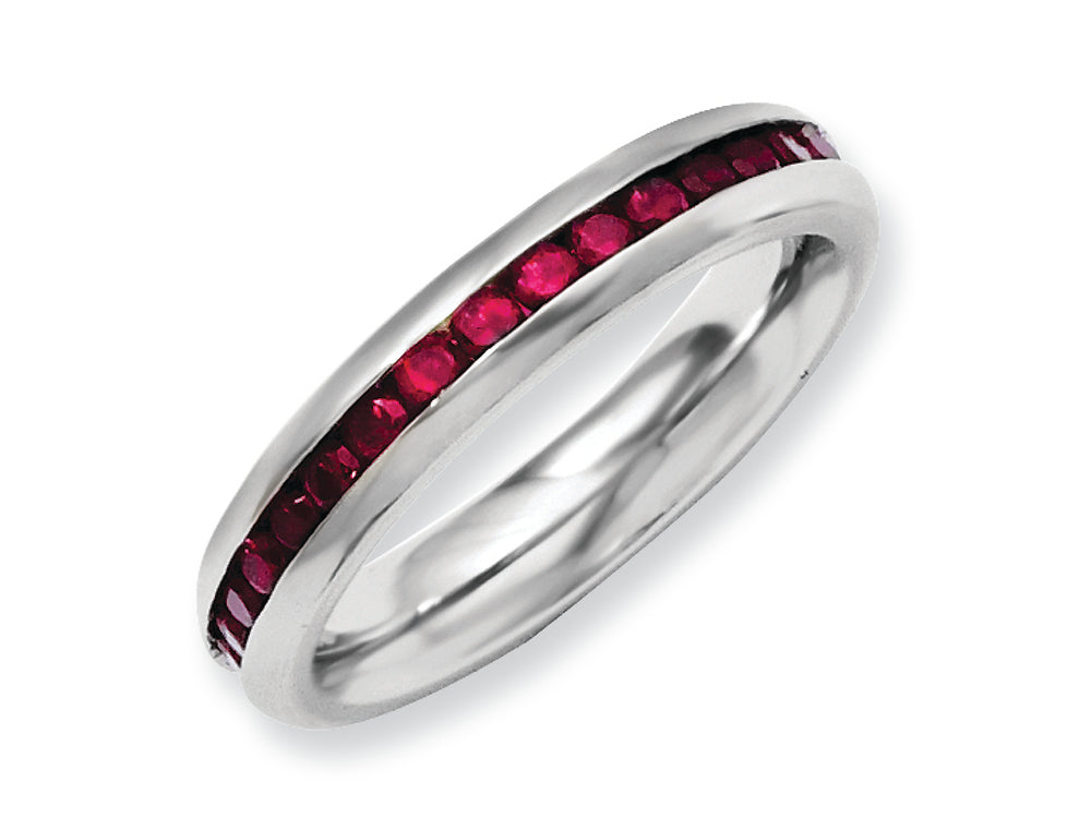 Chisel Stainless Steel 4mm January Dark Red CZ Ring