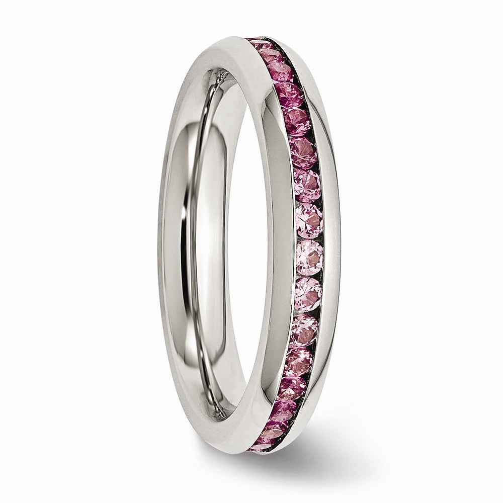 Chisel Stainless Steel 4mm July Dark Pink CZ Ring