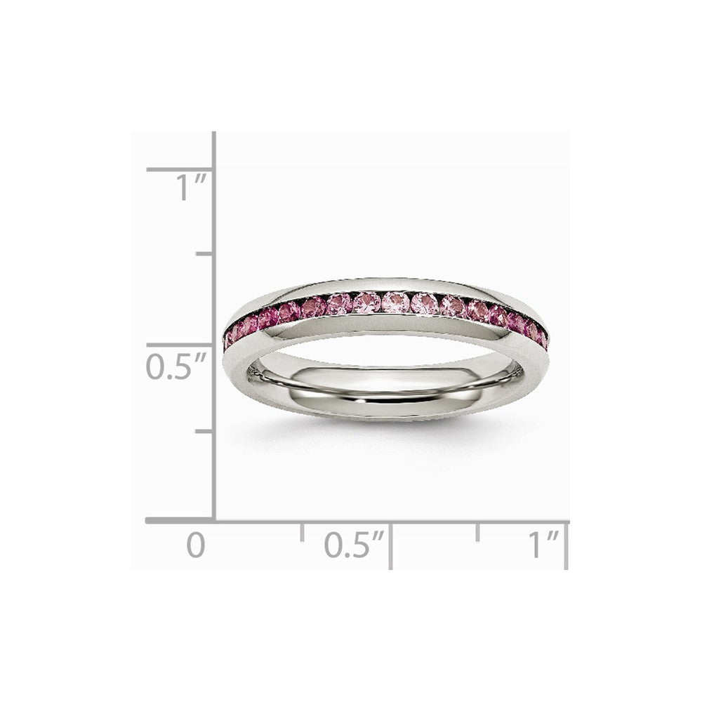 Chisel Stainless Steel 4mm July Dark Pink CZ Ring