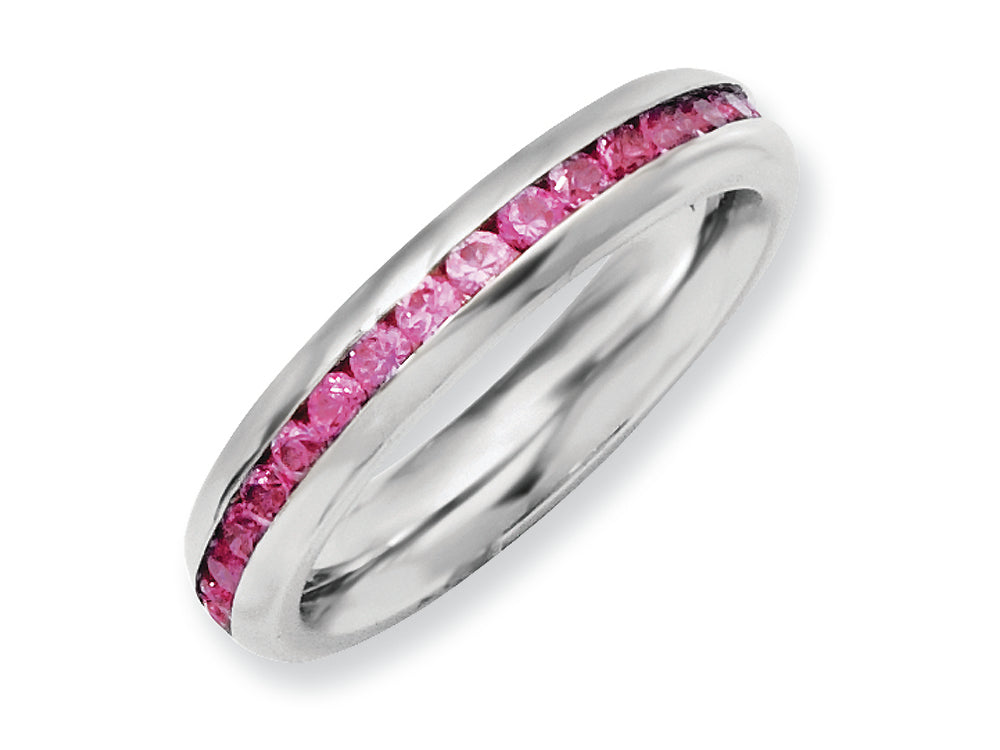 Chisel Stainless Steel 4mm July Dark Pink CZ Ring