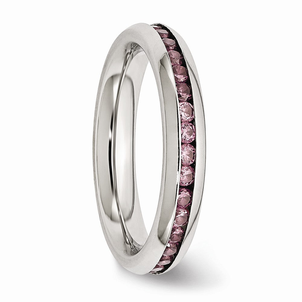 Chisel Stainless Steel 4mm June Pink CZ Ring