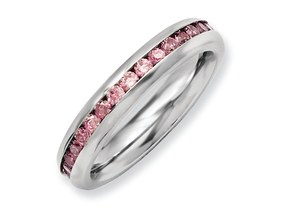 Chisel Stainless Steel 4mm June Pink CZ Ring