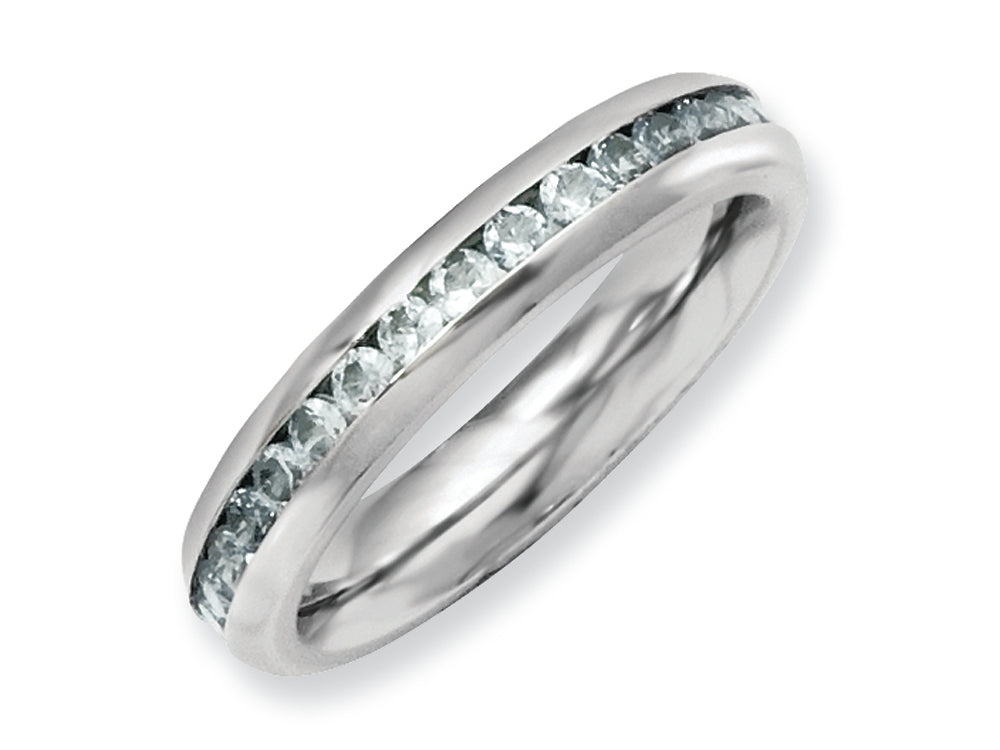 Chisel Stainless Steel 4mm March Light Blue CZ Ring