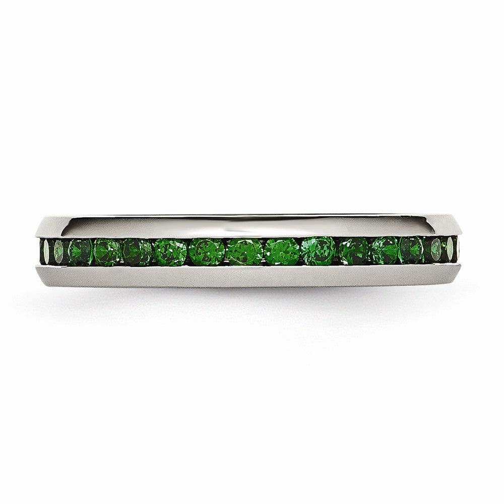 Chisel Stainless Steel 4mm May Green CZ Ring