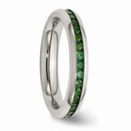 Chisel Stainless Steel 4mm May Green CZ Ring
