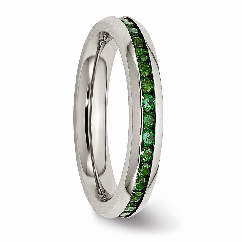 Chisel Stainless Steel 4mm May Green CZ Ring