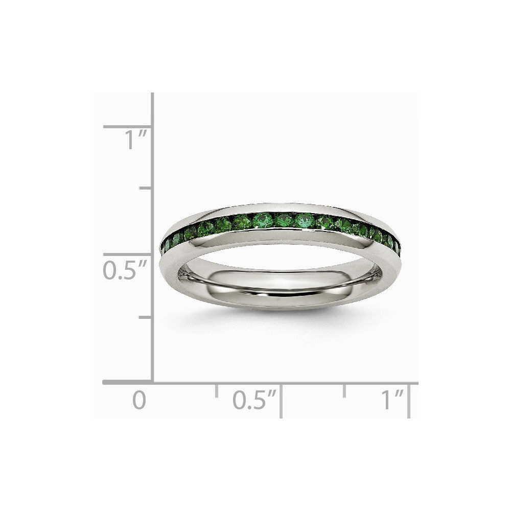 Chisel Stainless Steel 4mm May Green CZ Ring