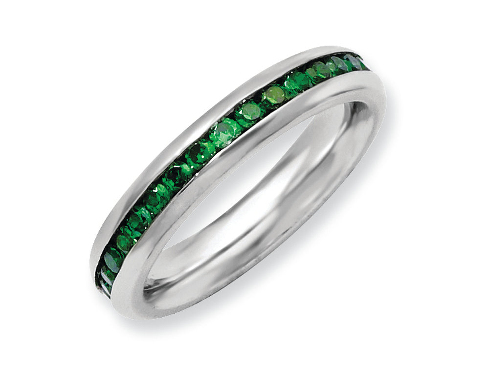 Chisel Stainless Steel 4mm May Green CZ Ring