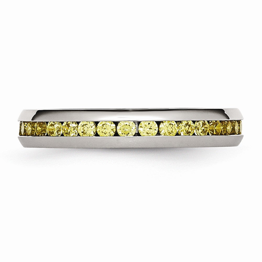 Chisel Stainless Steel 4mm November Yellow CZ Ring