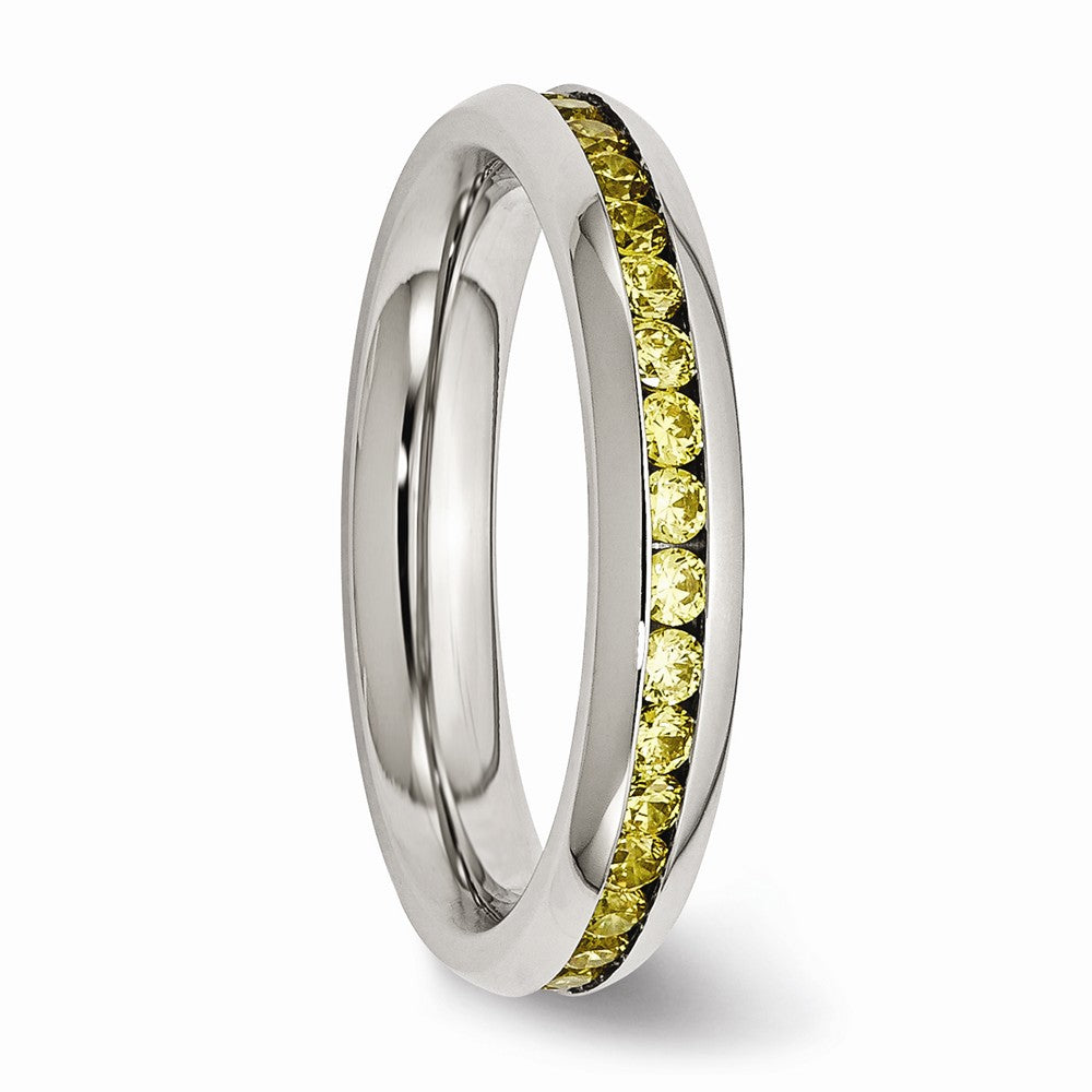 Chisel Stainless Steel 4mm November Yellow CZ Ring