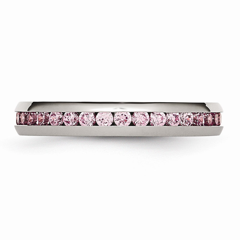 Chisel Stainless Steel 4mm October Pink CZ Ring