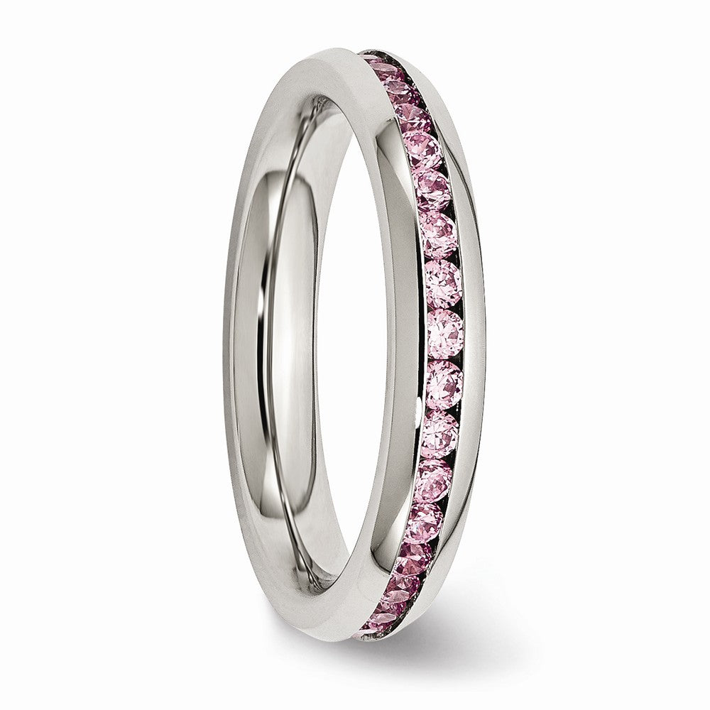Chisel Stainless Steel 4mm October Pink CZ Ring