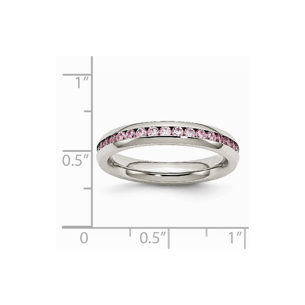Chisel Stainless Steel 4mm October Pink CZ Ring