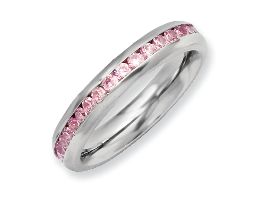 Chisel Stainless Steel 4mm October Pink CZ Ring