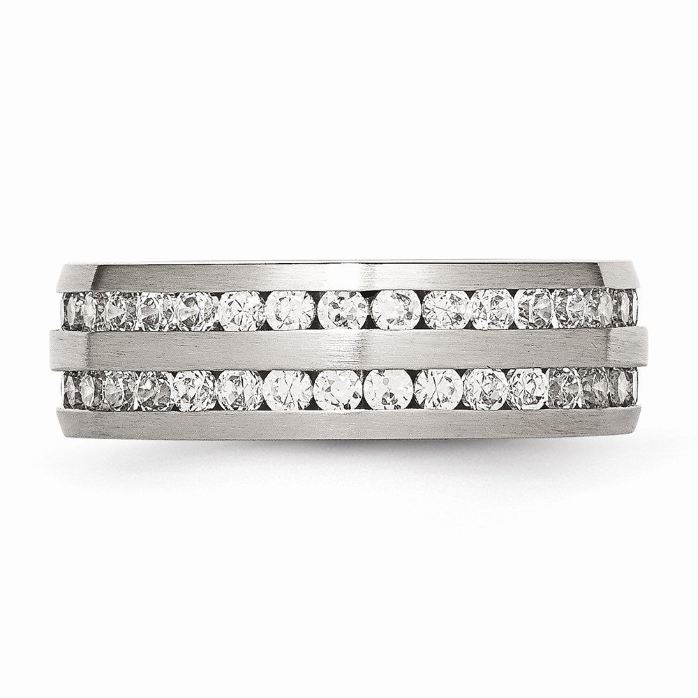 Chisel Stainless Steel 7mm Double Row CZ Ring