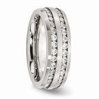 Chisel Stainless Steel 7mm Double Row CZ Ring