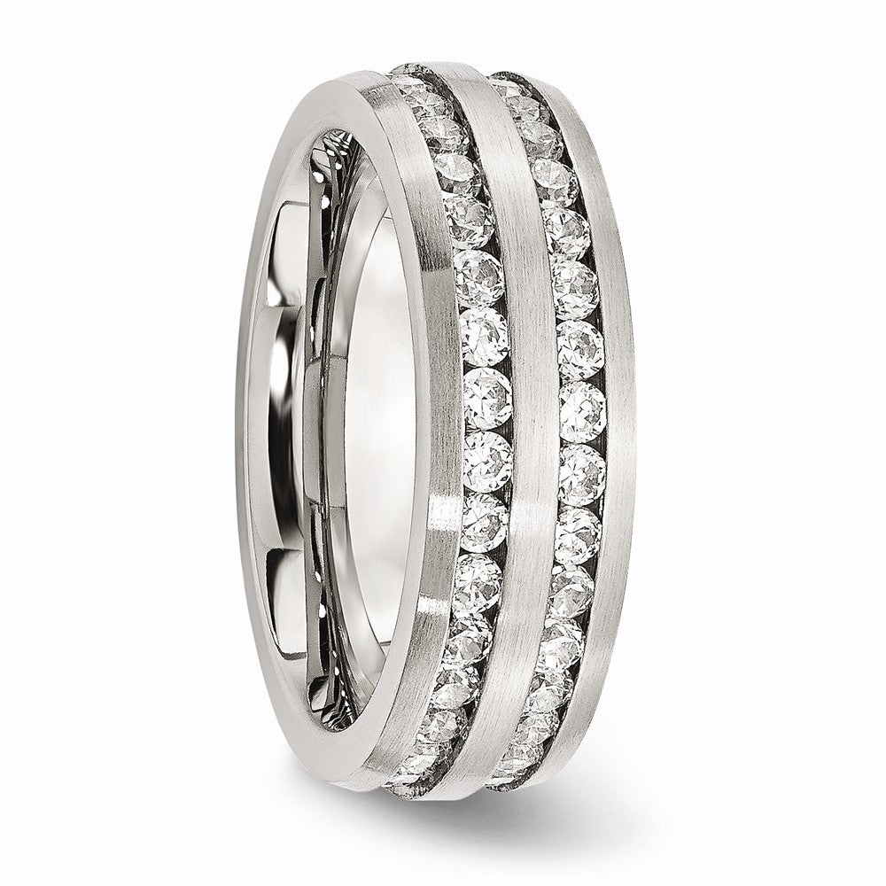 Chisel Stainless Steel 7mm Double Row CZ Ring