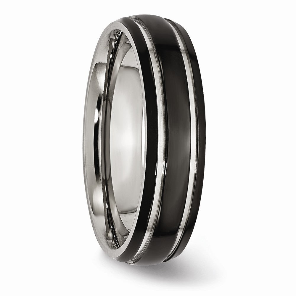 Chisel Stainless Steel Grooved and Polished 6mm Black Ip-plated Wedding Band