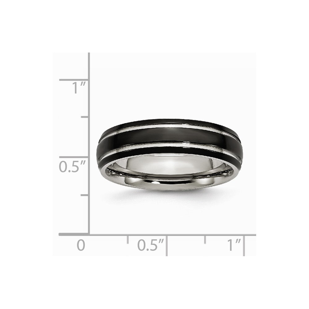 Chisel Stainless Steel Grooved and Polished 6mm Black Ip-plated Wedding Band
