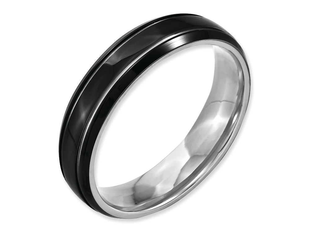 Chisel Stainless Steel Grooved and Polished 6mm Black Ip-plated Wedding Band
