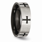 Chisel Stainless Steel 7mm Black Ip-plated Crosses Brushed/polished Wedding Band
