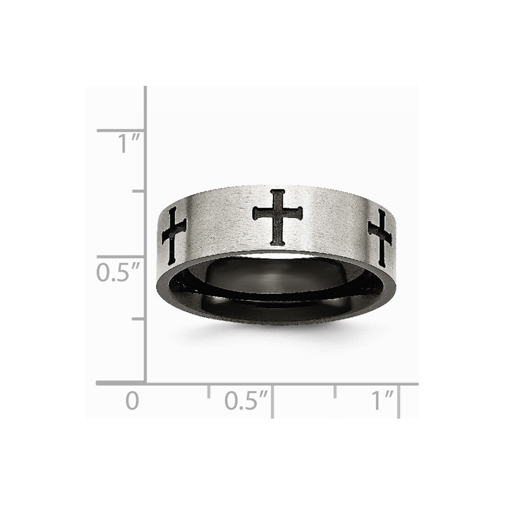 Chisel Stainless Steel 7mm Black Ip-plated Crosses Brushed/polished Wedding Band