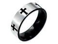 Chisel Stainless Steel 7mm Black Ip-plated Crosses Brushed/polished Wedding Band