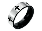 Chisel Stainless Steel 7mm Black Ip-plated Crosses Brushed/polished Wedding Band