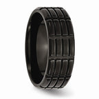 Chisel Stainless Steel 8mm Black Ip-plated Grooved and Brushed Wedding Band