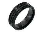 Chisel Stainless Steel 8mm Black Ip-plated Grooved and Brushed Wedding Band