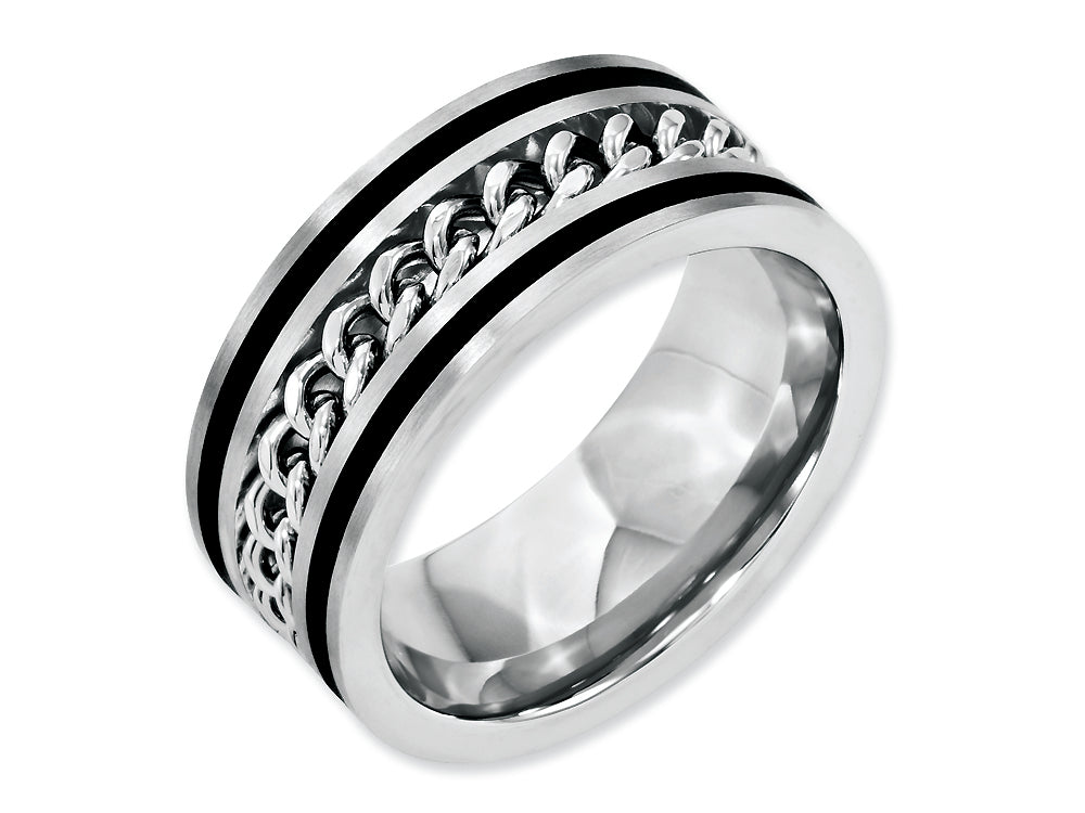 Chisel Stainless Steel Chain/black Ip-plated Brushed and Polished 10mm Wedding Band