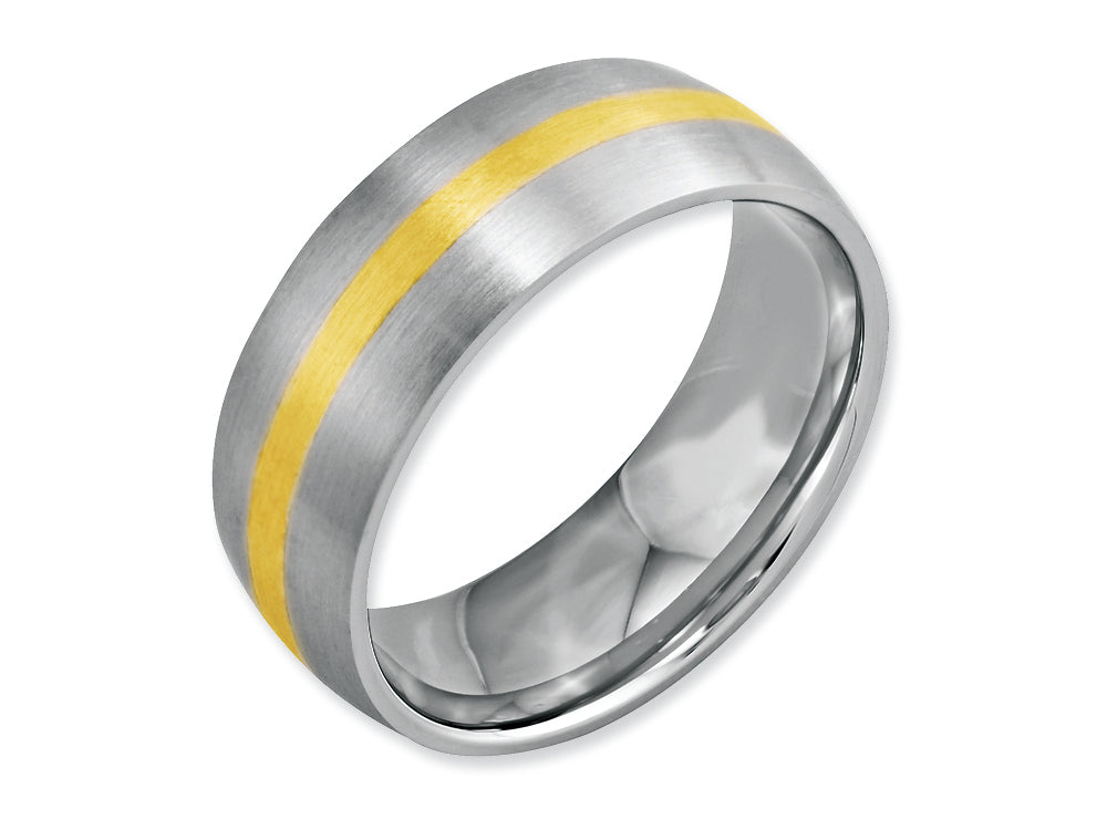 Chisel Stainless Steel 14k Yellow Inlay 8mm Brushed Wedding Band