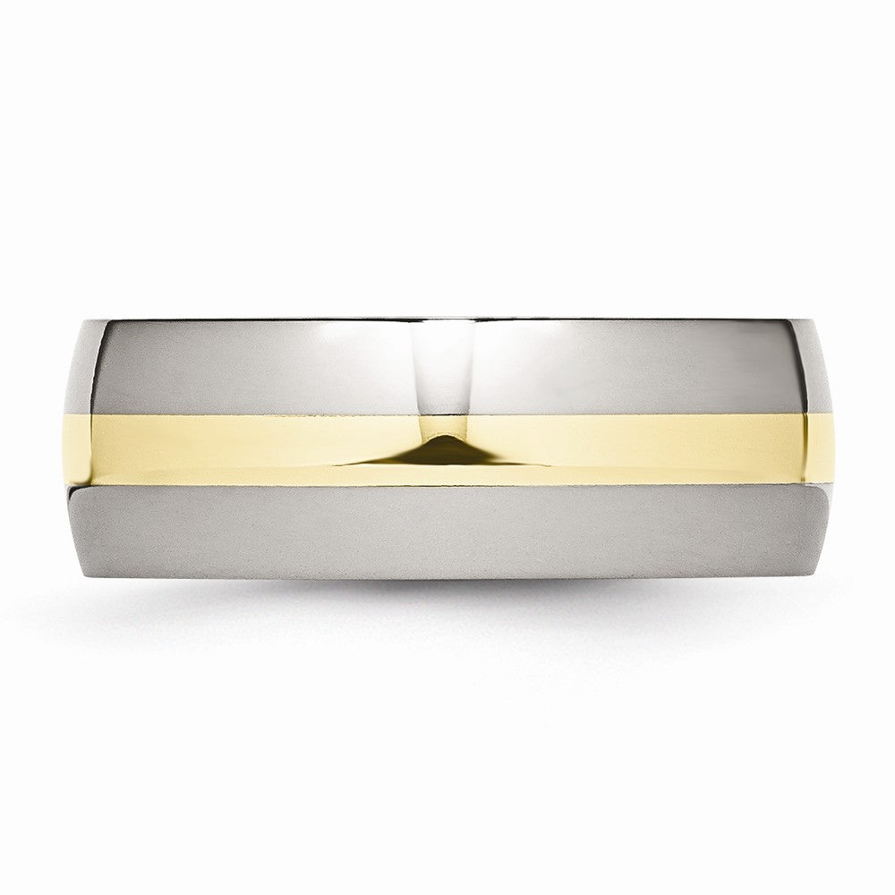 Chisel Stainless Steel And 14k Yellow Inlay 8mm Polished Wedding Band