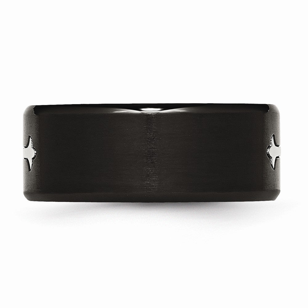 Chisel Stainless Steel Brushed Black Ip-plated With Cross 9mm Wedding Band