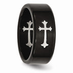 Chisel Stainless Steel Brushed Black Ip-plated With Cross 9mm Wedding Band